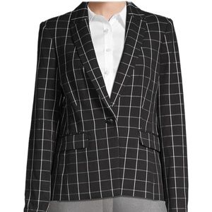 Karl Lagerfeld Plaid Jacket Blazer 10 Black White Career Professional